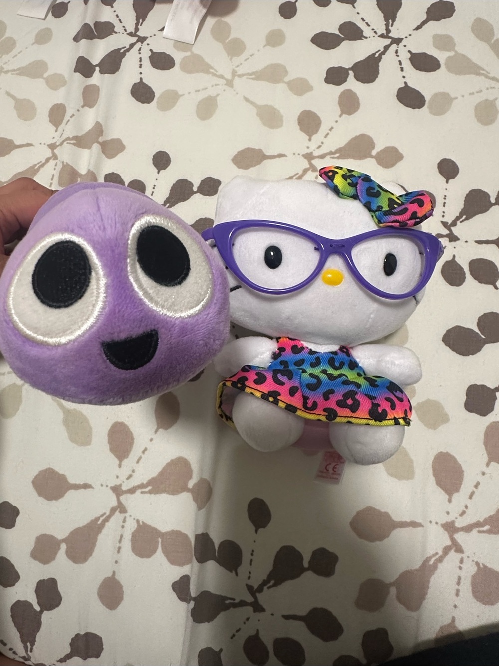 Sanrio Hello Kitty White Plush with Purple Glasses and Rainbow Leopard Dress